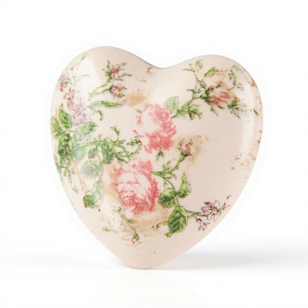 Décoration coeur céramique beige rose 11x11x4cm