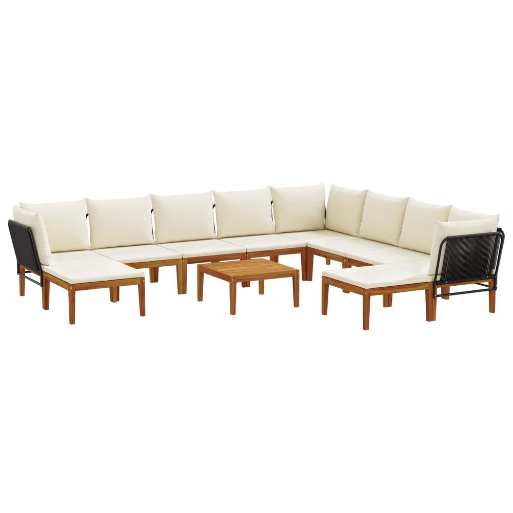 11 pc bois d'acacia massif et corde naturel