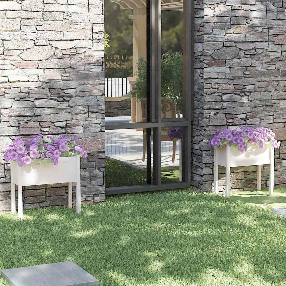 Lot de 2 jardinières hautes bois de pin pour balcon 70x31x70cm blanc