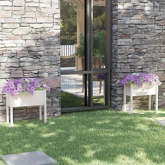 Lot de 2 jardinières hautes bois de pin pour balcon 70x31x70cm blanc