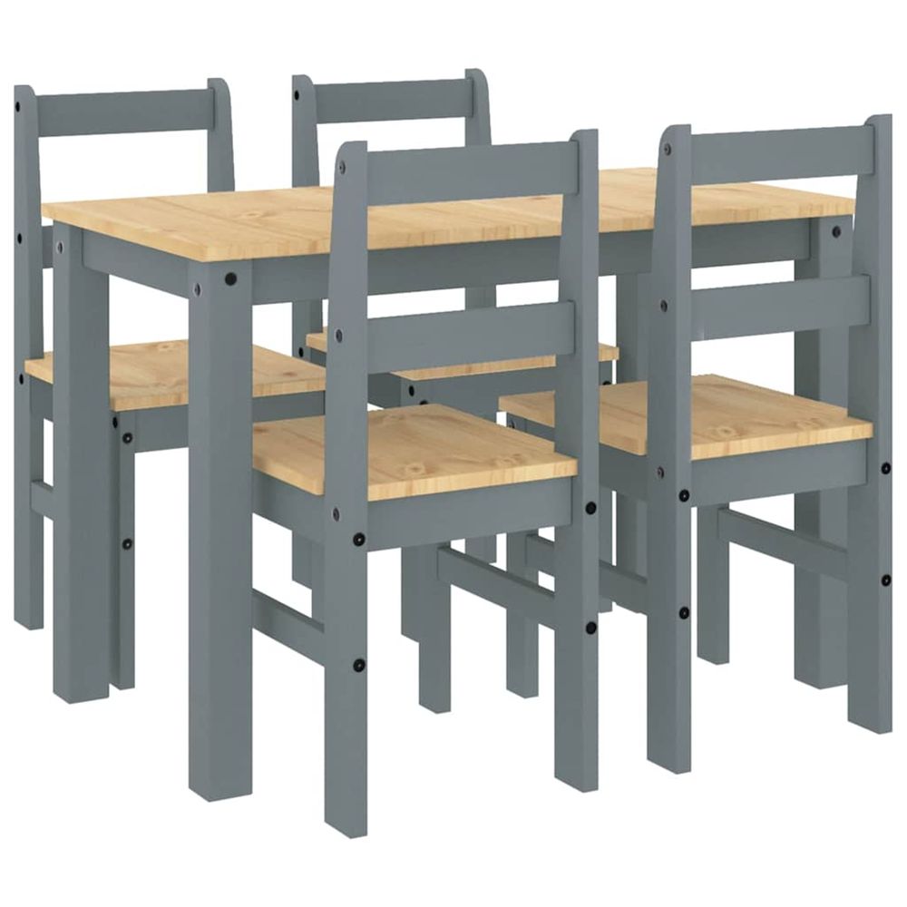 Ensemble à manger panama 5 pcs gris bois de pin massif