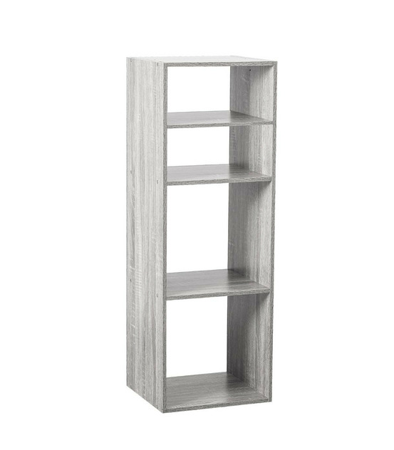 Meuble étagère 4 cases de rangement effet chêne gris h 100.5 cm