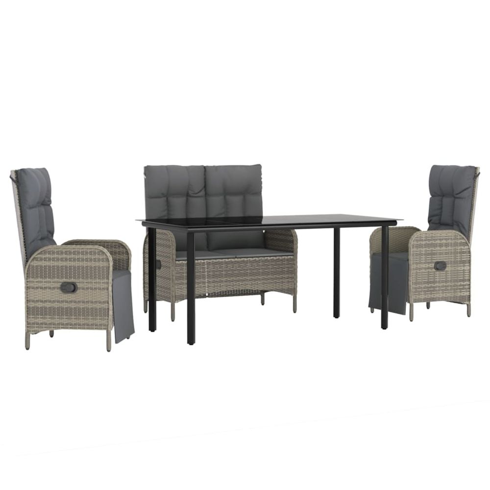 Ensemble à manger jardin 4pcs et coussins gris résine tressée