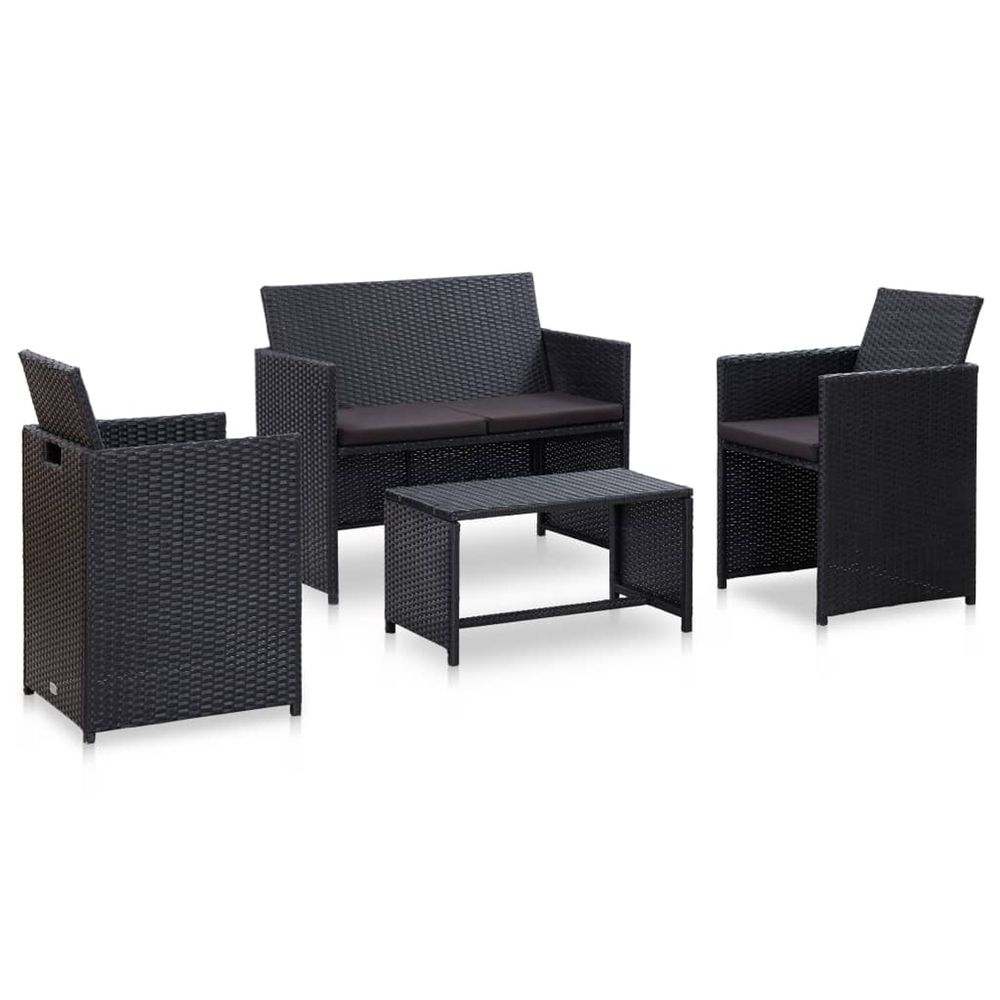 Salon de jardin 4 pcs avec coussins résine tressée noir