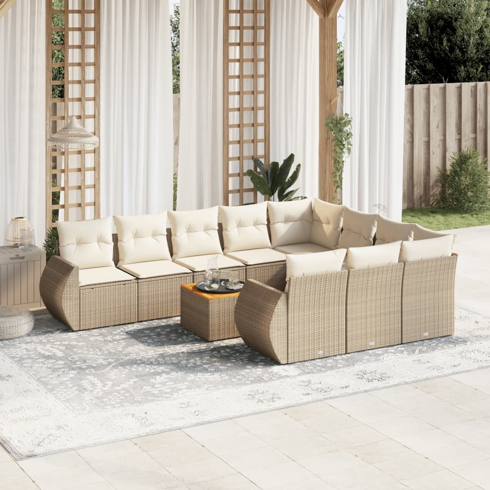 Salon de jardin 11 pcs avec coussins beige résine tressée