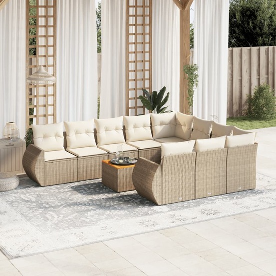 Salon de jardin 11 pcs avec coussins beige résine tressée