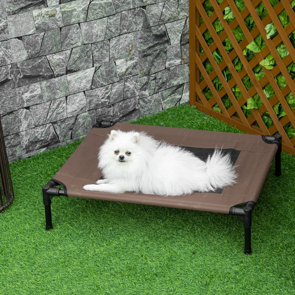 Lit de camp chien surélevé métal tissu respirant extérieur 76x61cm marron - comfortxl pet living