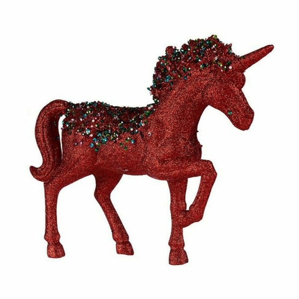 Figurine décorative licorne 9,5 x 31 x 40 cm rouge bleu plastique