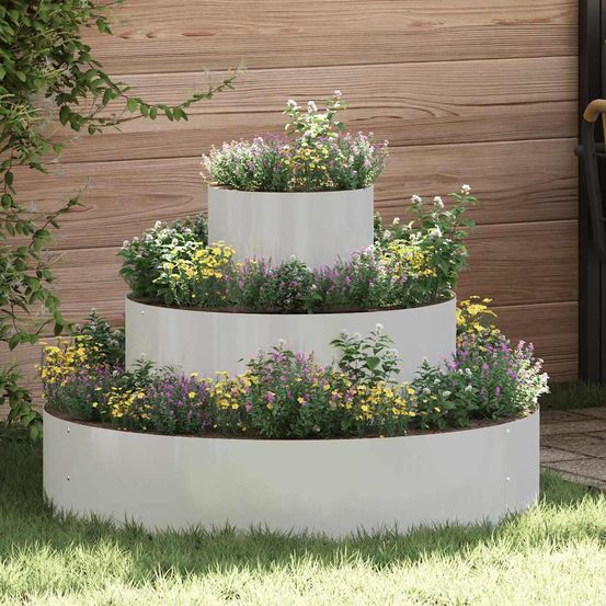 Carré potager rond acier inoxydable pour jardin argent 90 cm