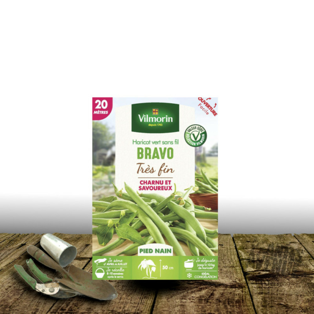Graines de haricot nain vert sans fil bravo - vilmorin boite - 20 mètres