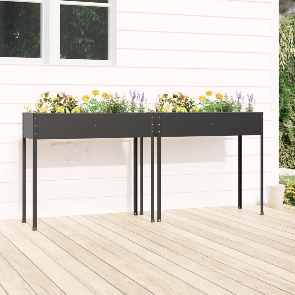 Lot de 2 potagers surélevés en acier galvanisé pour jardin terrasse balcon anthracite