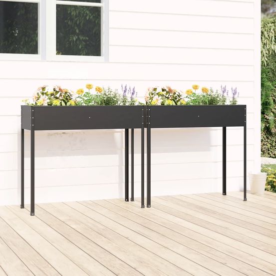Lot de 2 potagers surélevés en acier galvanisé pour jardin terrasse balcon anthracite