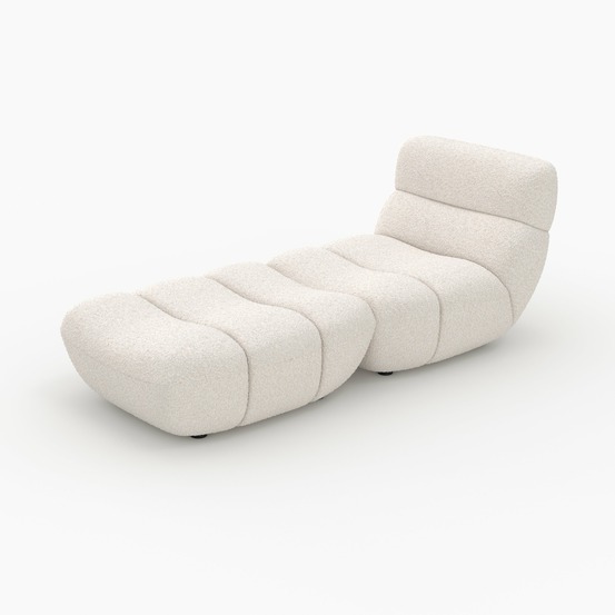 Teddy-ensemble fauteuil et pouf en tissu bouclé blanc