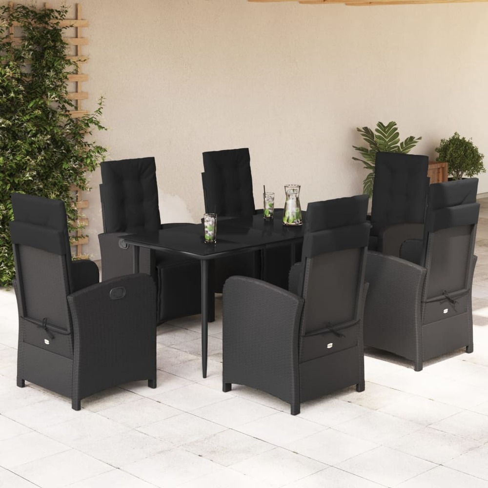 Ensemble à manger de jardin coussins 7pcs noir résine tressée