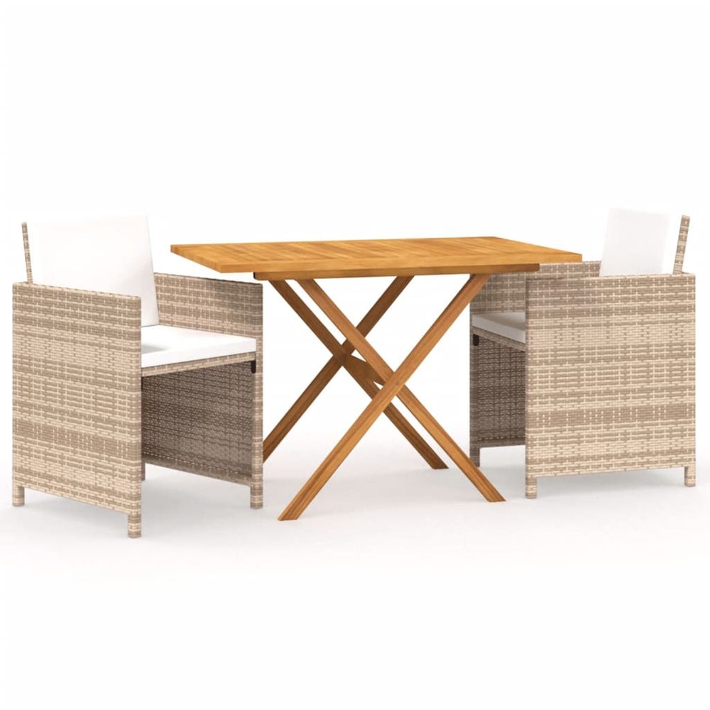 Ensemble à manger de jardin 3 pcs avec coussins beige