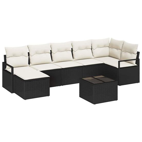 Ensemble de canapés avec coussin 8 pcs noir polyrotin