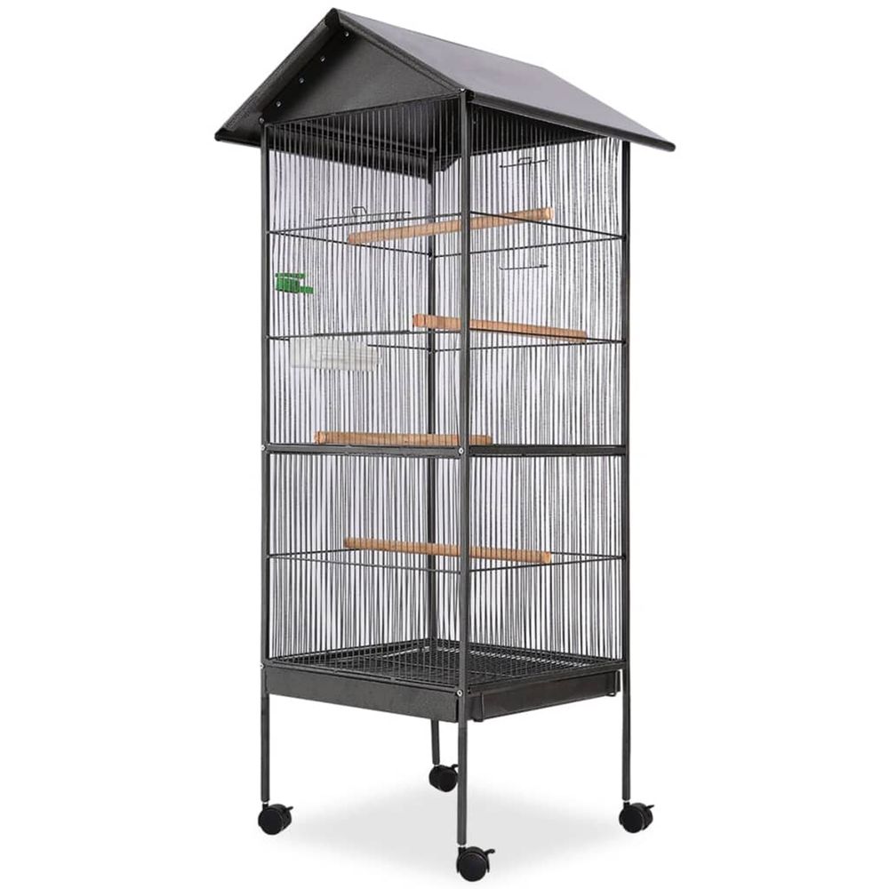 CAGE A OISEAUX AVEC TOIT ACIER-(867057)