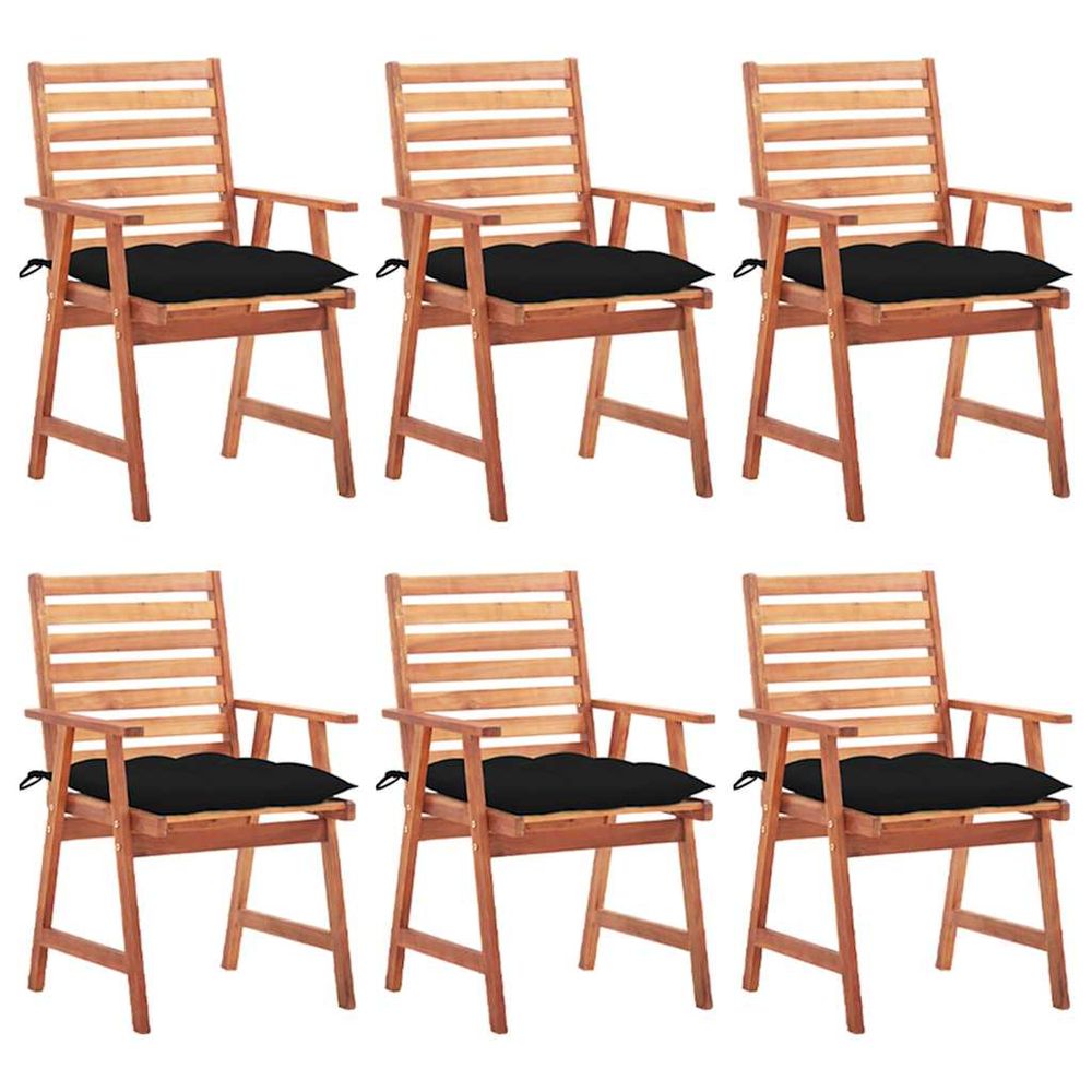 Chaises à manger d'extérieur lot de 6 et coussins acacia massif
