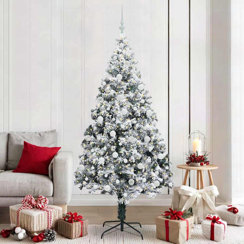 Arbre de noël artificiel 210 cm tout-en-un, décoration complète avec boules, cimier et 300 led