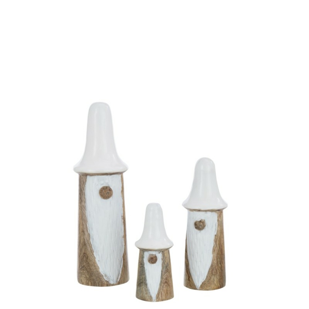 Set de 3 gnomes champignons en bois blanc 7x7x26 cm