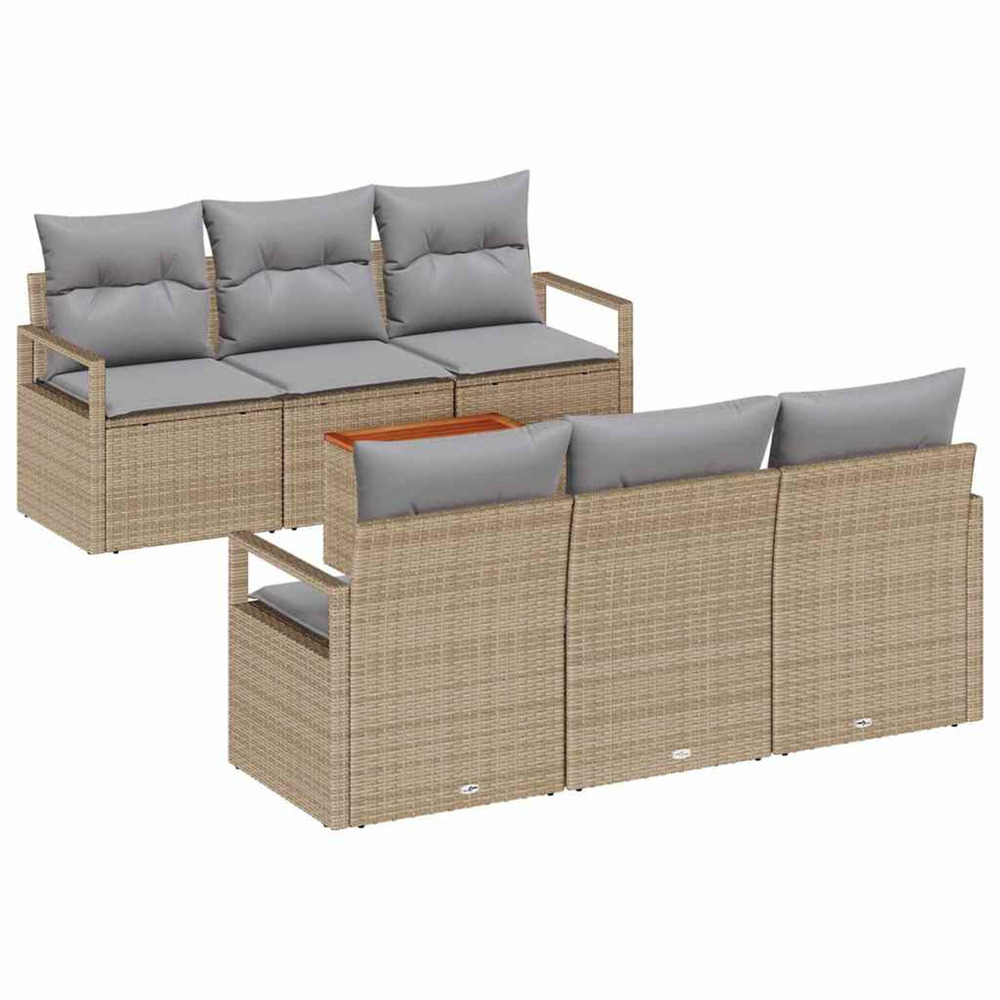 Ensemble de canapé de jardin avec coussin 7 pcs beige polyrotin