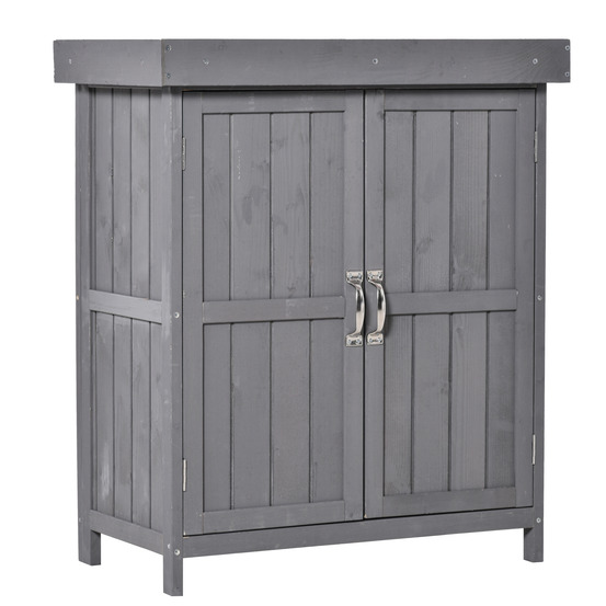 Armoire de jardin en sapin étanche, double porte, 2 compartiments, gris foncé 74×43×88 cm