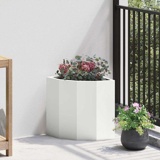 Jardinière d'angle compacte en acier solide optimisation espace pour petits balcons et patios blanc 30x30x35cm