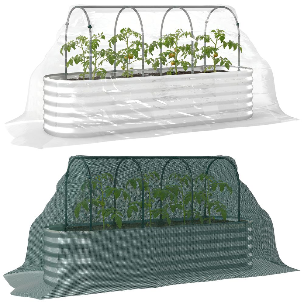 Carré potager surélevé acier avec serre et treillis jardin 200x60x103cm