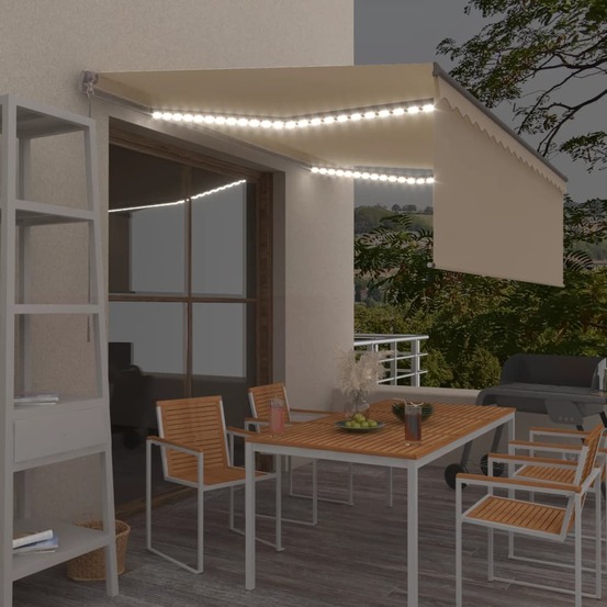Auvent manuel rétractable avec store et led 4x3m crème