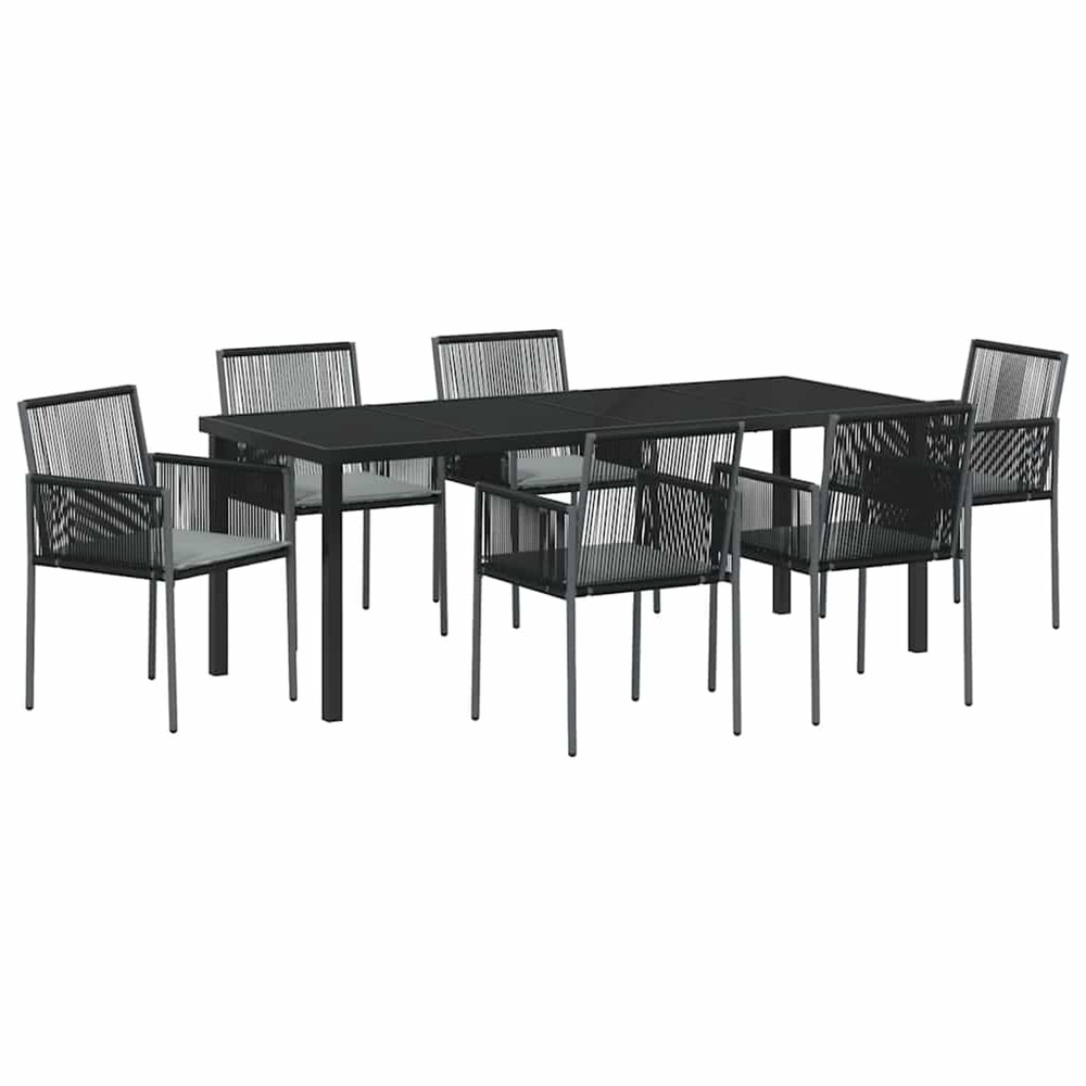 Ensemble de salle à manger pour jardin 7 pcs noir rotin pe