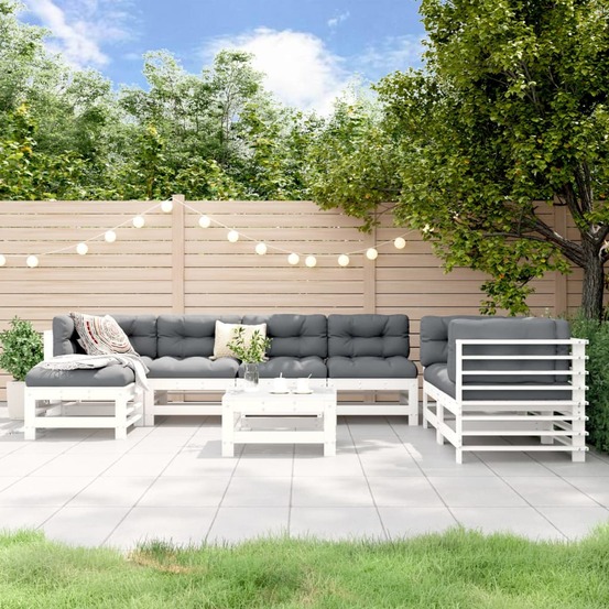 Salon de jardin 8 pcs blanc bois de pin massif