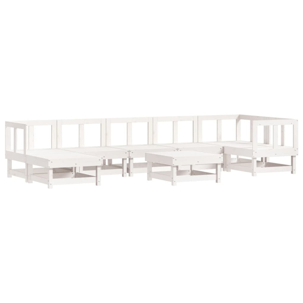 Salon de jardin 8 pcs blanc bois de pin massif
