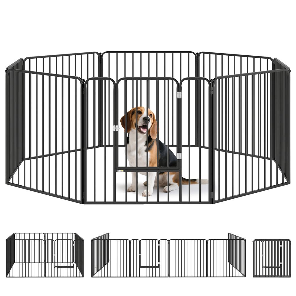 Enclos modulable en acier pour chiot 8 panneaux piquets inclus 164x164x80cm noir - comfortxl pet living