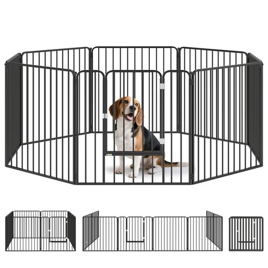 Enclos modulable en acier pour chiot 8 panneaux piquets inclus 164x164x80cm noir - comfortxl pet living