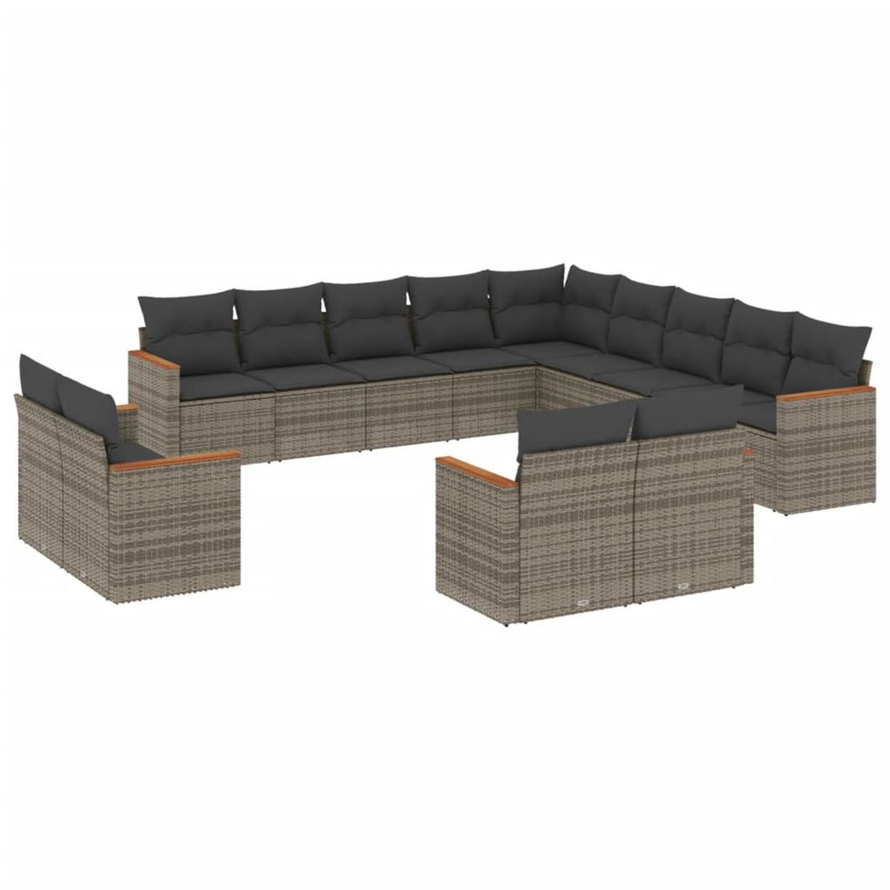Salon de jardin avec coussins 13 pcs gris résine tressée