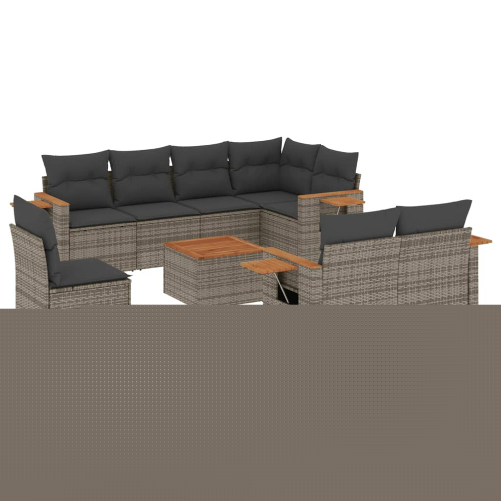 Salon de jardin 9 pcs avec coussins gris résine tressée