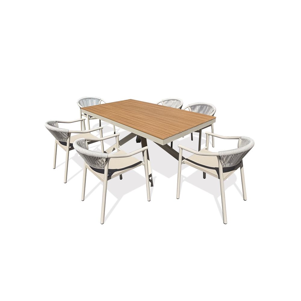 Ensemble table de jardin lamu (180x100 cm) en aluminium et plateau polywood aspect bois