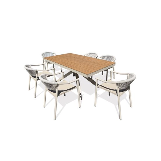 Ensemble table de jardin lamu (180x100 cm) en aluminium et plateau polywood aspect bois