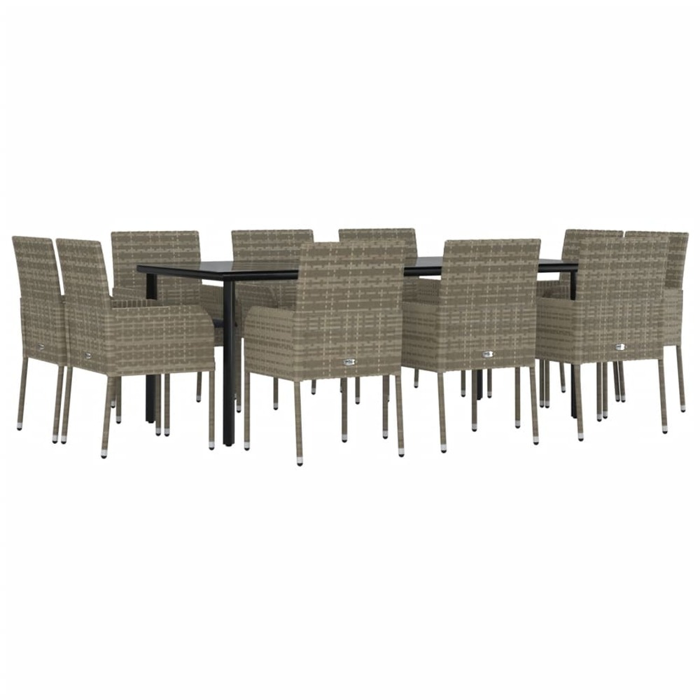 Mobilier à dîner de jardin 11 pièces avec coussins noir et gris