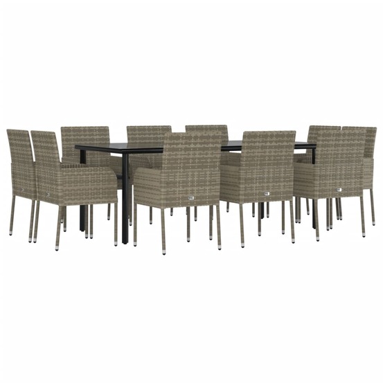 Mobilier à dîner de jardin 11 pièces avec coussins noir et gris