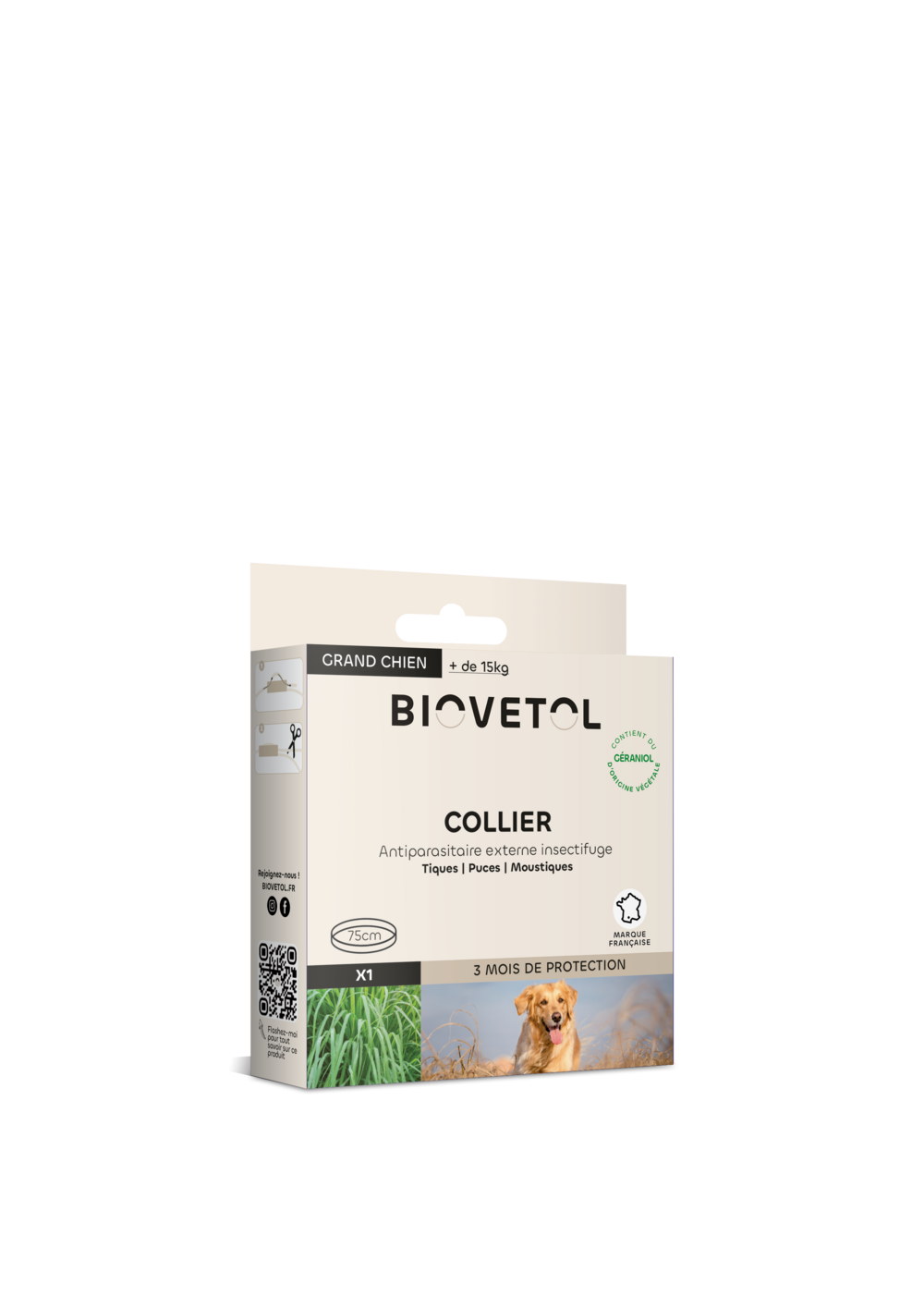 Collier anti puces grand chien- antiparasitaire- origine végétale- 1 collier