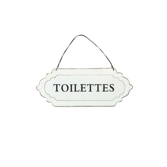 Plaque de porte décorative vintage de toilettes en métal blanc 12x7cm