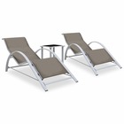Lot de 2 transats chaise longue bain de soleil lit de jardin terrasse meuble d'extérieur avec table aluminium taupe 02_001207