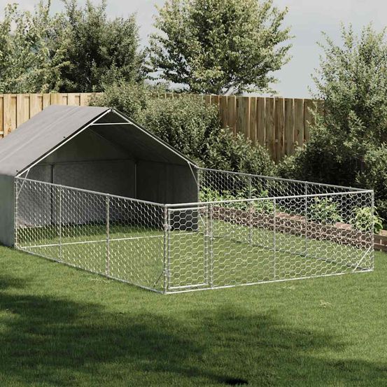 Chenil extérieur pour chien en acier galvanisé avec abri 7x3x1,9 m
