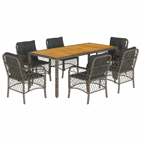 Ensemble à manger de jardin et coussins 7 pcs gris rotin