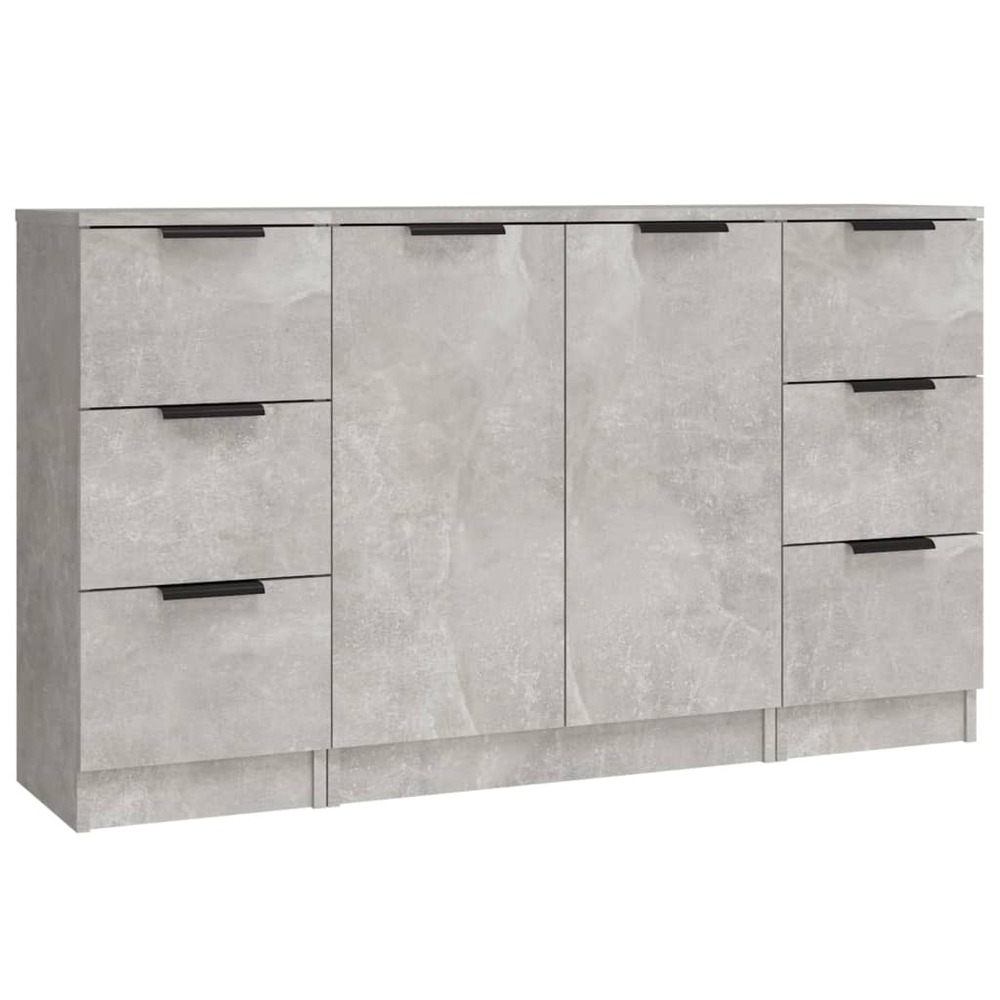Buffet bahut commode armoire meuble de rangement organisateur cuisine salle de séjour salons 3 pcs bois d'ingénierie gris 02_