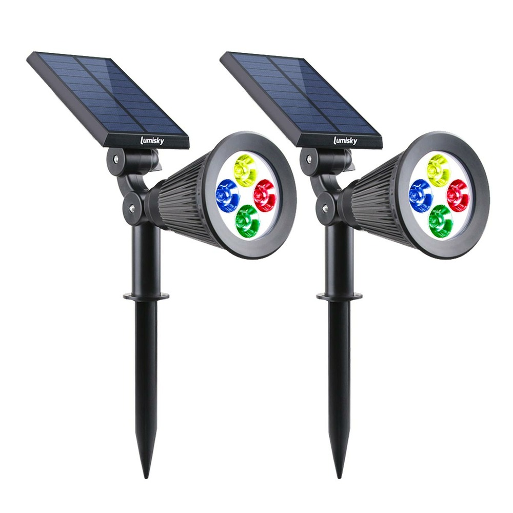 2 spots solaires extérieur étanches 4 leds colorées - 200 lm - tête pivotante à 90°c