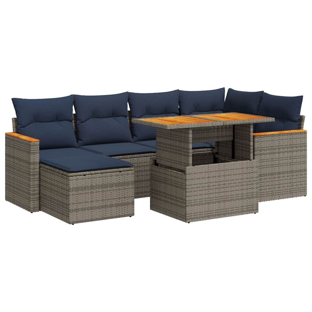 Salon de jardin avec coussins 7 pcs gris résine tressée