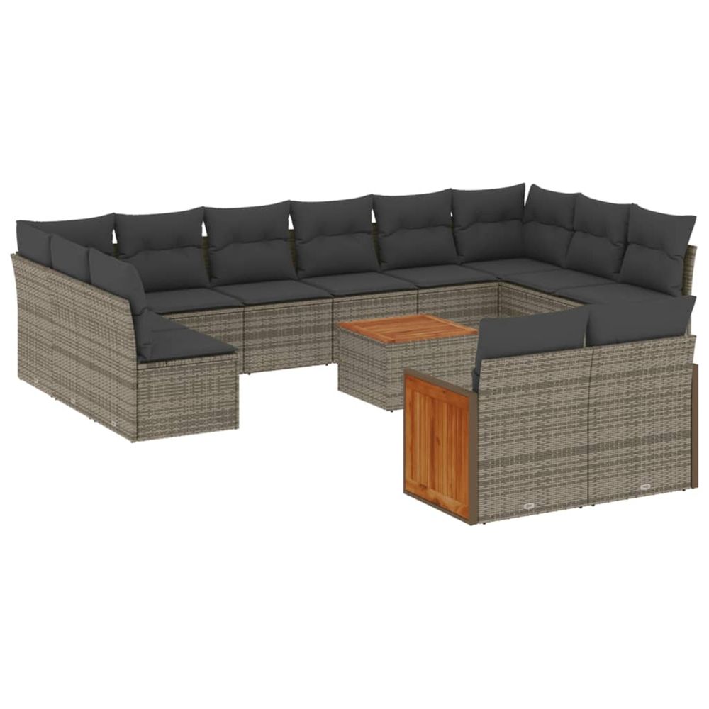 Salon de jardin avec coussins 13 pcs gris résine tressée