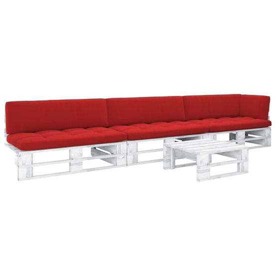 Salon de jardin palette 4 pcs et coussins pin imprégné de blanc